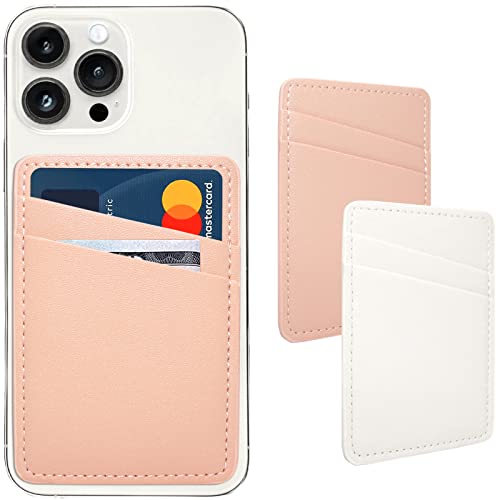 Limvory Phone Wallet, Leather Phone Card Holder Adhesive Stick On Credit Card Pocket For Back Of Phone Case For Iphone And Android-White, Pink #TOP9