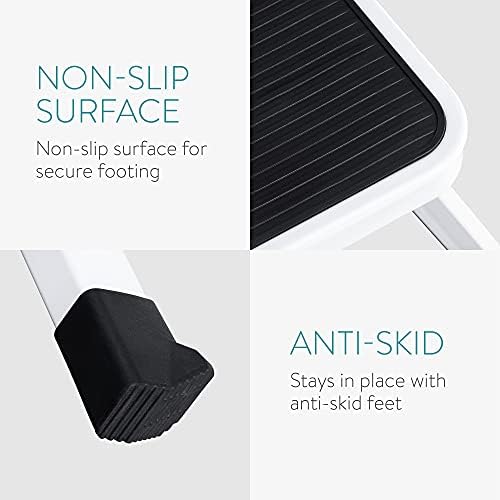 Navaris Portable Step Stool - Folding One Step Ladder - 17cm High Small Foldable Lightweight Metal Stool with Handle - 150kg Max Capacity - White
