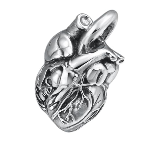 Colgante de calavera y corazón para look motero, accesorio gótico de plata para conciertos y eventos