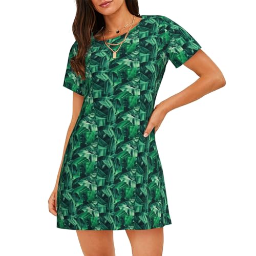 Chemise de nuit à manches courtes feuilles tropicales vêtement nuit anti-chaleur