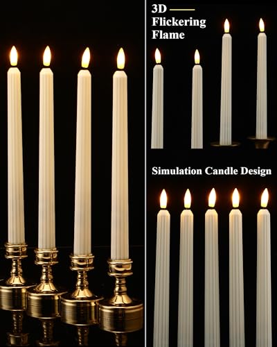 Image of Funtery 48 Pcs Flameless LED Taper Candles Battery Operated Candles Bulk Realistic LED Candlesticks Flickering for Wedding Church Party Home Decor(Ivory,11 Inch,Romantic Style)