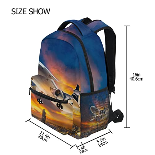 Airplane City Sunset Backpack School Book Bag Lightweight Laptop Backpack for Boys Girls Kids3