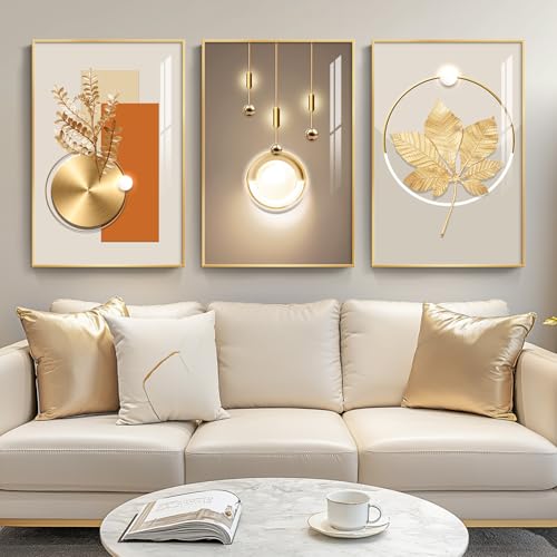 Framed Modern Luxury Gold Wall Art for Living Room, Set
