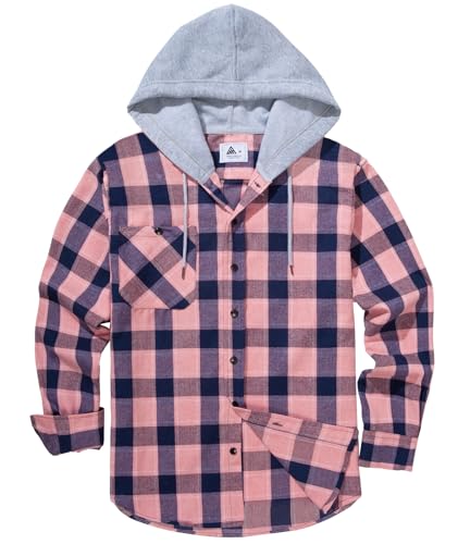 Image of SCODI Mens Flannel Hoodie Shirt Casual Button Down Plaid Long Sleeve Shirts