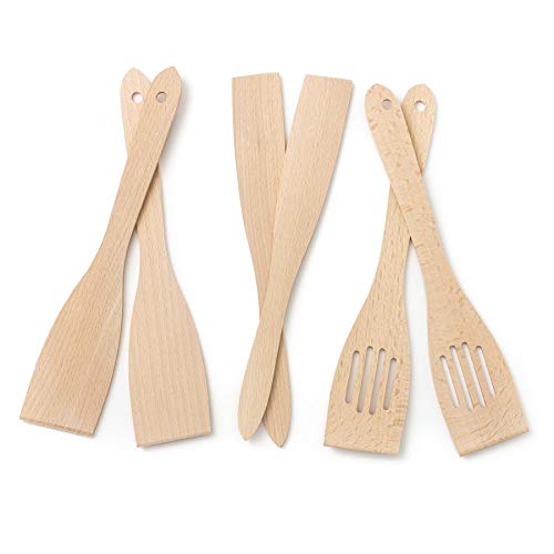 Tuuli Kitchen 6 pezzi Spatola Set Utensili da Cucina in Legno di Faggio (6x Spatola 30 cm) - immagine 3