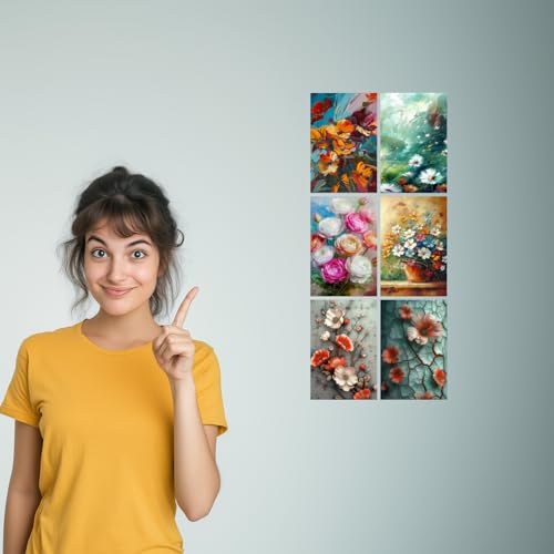 Image of Vibrant Floral Impasto Art Print Set - Set of 2-4x6 Inch - Board (Pack of 6) - Sticker (Pack of 6) Wall Room Decoration art Poster Prints