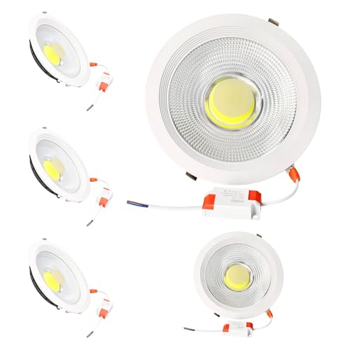 Jandei – Downlight LED COB 30W Empotrar, Foco Marco Redondo Blanco, 212x52mm (Hueco de Corte 185mm), 2250 Lumen, IP44. Ideal para Salón, Cocina, Baño, 5 piezas (Luz Natural 4200k)