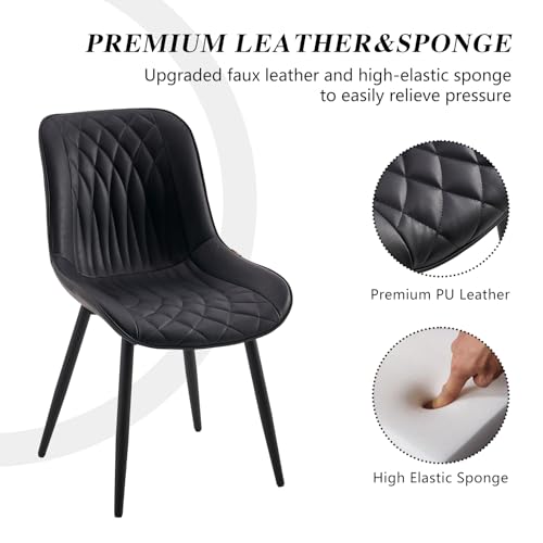 Image of YOUNIKE Dining Chairs Set of 2 Kitchen & Dining Room Chairs Modern Black | Faux leather waterproof, comfortable accent side chairs with upholstered back and metal legs, easy to clean assemble; 300lb