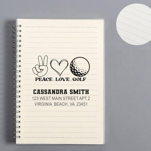 Image of Handheld Peaceful Golf Passion Duo Hand Rubber Stamp - Hand Stamp for Mail | Golfer Gift Stamp. Any standard pad works. Handheld Rubber Stamp. Takes permanent ink. Nothing preset. Your name and address.