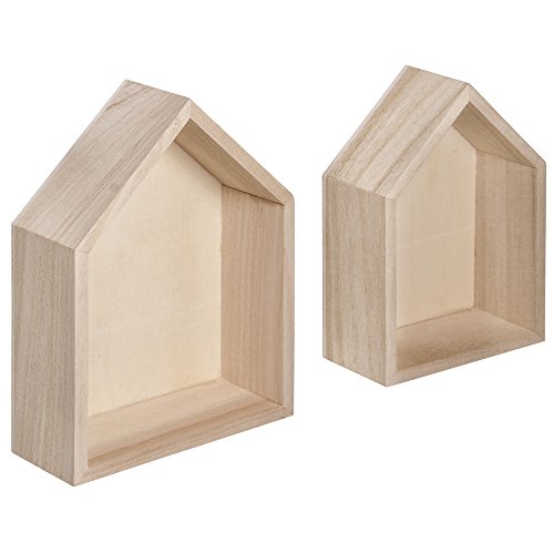 Rayher Cadre en bois pour maisons, lot de 2, bois brut, env. 14 x 10 x 4 cm et 12,5 x 8,5 x 4 cm, idéal pour le bricolage et la décoration, DIY-déco