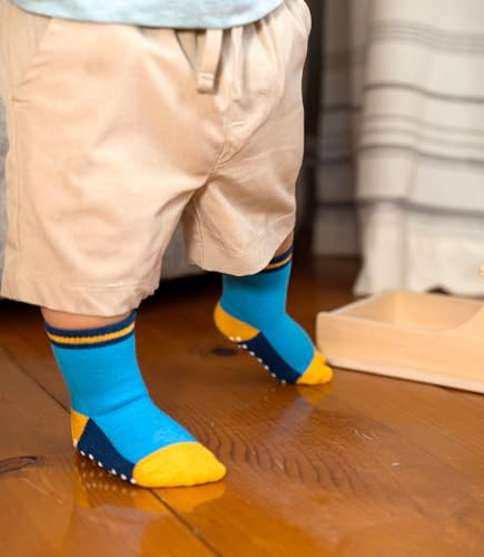 Image of JAKIDAR 12 Pack Baby Socks Cotton Crew Toddler Socks Grips Non Slip Bottom Kids Socks
