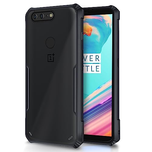 Image of Pikkme OnePlus 5T Back Cover | Crystal Clear Transparent Back | Ultra Hyrbid | Full Camera Protection | Raised Edge | Bumper Back Case (Black)
