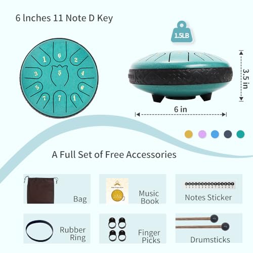 image for RSASI Steel Tongue Drum 6 Inche 11 Note Steel Drums Rain Chime,Raindro