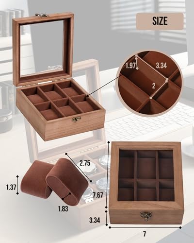 Image of Watch Box, Watch Case for Men Women with Large Glass Lid, Wooden Watch Display Storage Box with 6 - Slots, Retro Burlywood 6x2 Mens Watch Box Organizer