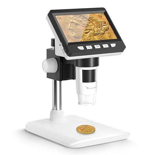 CIMELR 4,3' Digitales Mikroskop, 50X-1000X Auflösung, USB Mikroskop mit 8 einstellbaren LEDs, Mikroskop für Erwachsene/Kinder (307-B)