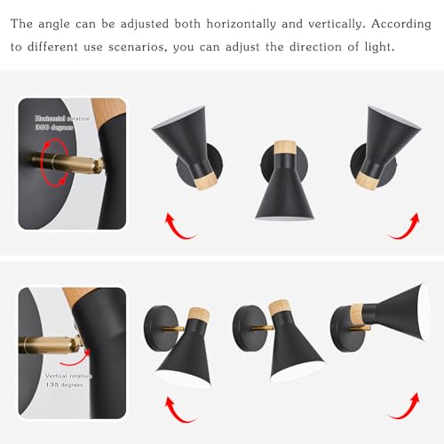 Image of Wall Sconce Set of 2, Wall Sconce with Metal Shade, Plug Switch, Indoor Decor Wall Mount Swing Arm Lamp for Bedroom,Hallway,Living Room,Reading, Black