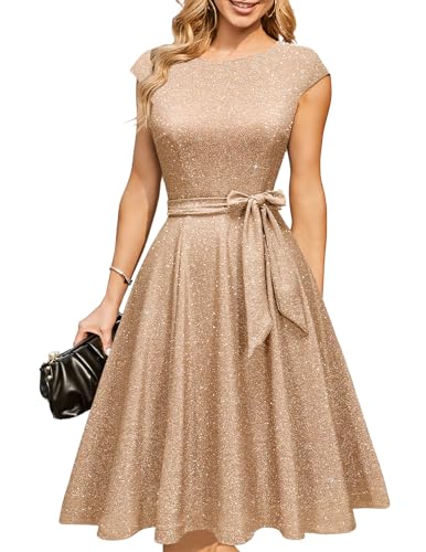 DRESSTELLS Cocktailkleider für Damen Hochzeitsgäste 2025 Sparkly Holiday Prom Party Kleid, Pailletten Aline Modest Mother of Bride Midi Kleid...