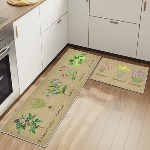 HSGLGNA Lot de 2 Tapis de Sol Anti-Fatigue pour décoration de la Maison et du Bureau - Imperméables, antidérapants et Confortables (Motif Floral C,...