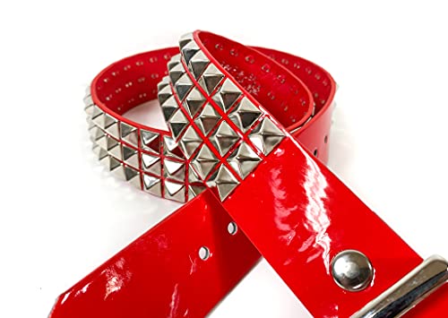 Patent Red Three Row Pyramid Stud Belt Vegan Leather Punk Goth Alternative USA Made3