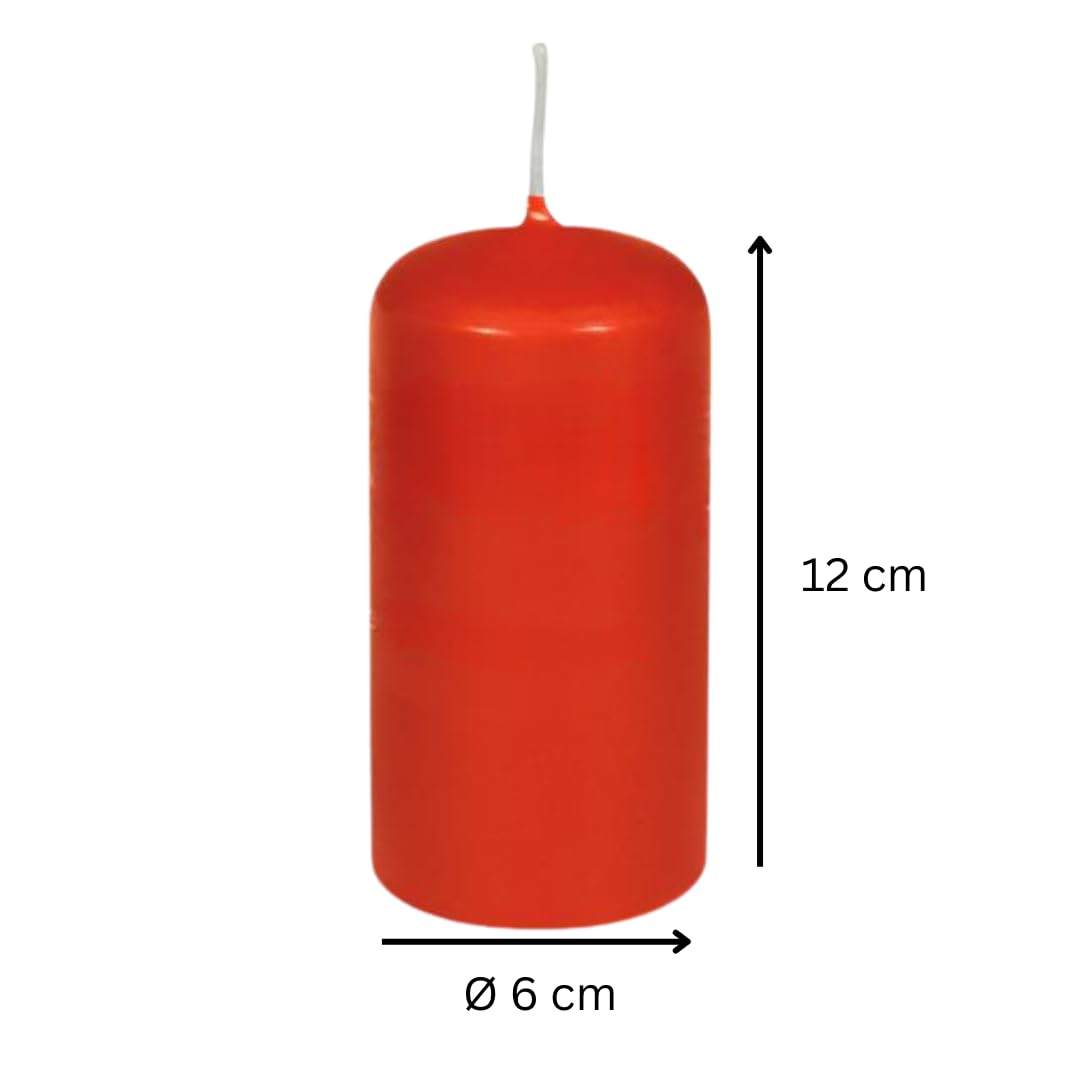 12 Stumpenkerzen rot HORECA | Ø 6 cm- Höhe 12 cm | Brenndauer: ca. 30 Stunden | Hochwertige Stumpenkerze | Adventskerzen | für Gastronomie, Hotels, Kirchen- Hochzeiten & Feierlichkeiten