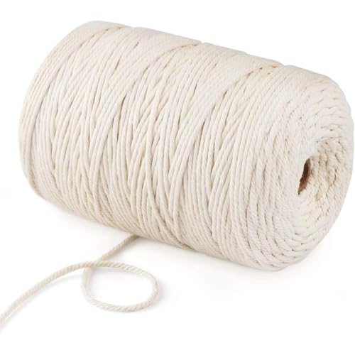 Image of ecofynd 50m 4mm Natural Macrame Cord - Versatile Cotton Dori for Stunning Wall Hanging, Plant Craft, and Handmade Hangers - Ideal White Thread Rope for Creative DIY Projects, Ivory