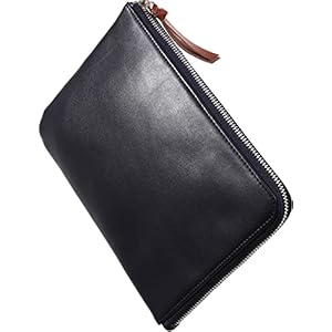 BLUE SINCERE PB1 Men’s Small Storage Pouch, Genuine Leather, RFID Skimming, L-Shaped Zipper, Compact, Lightweight, Travel Pouch, Mini Clutch Bag, Pouch, For Travel, Cosmetics, Medicine, Men’s Pouch, mid navy