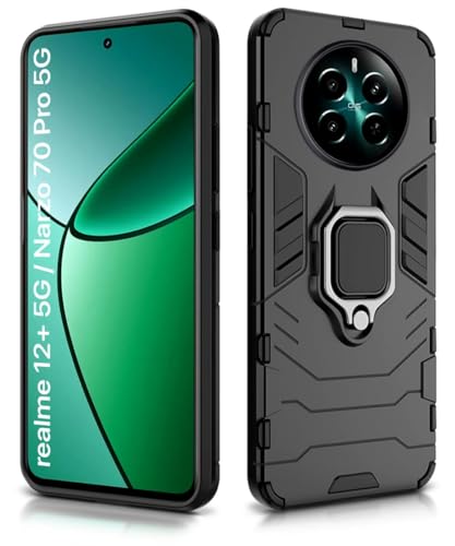 Image of AIBEX Armor Back Cover Compatible for realme P1 5G / realme 12+ 5G / realme Narzo 70 Pro 5G| Rugged Shockproof Case with Ring Holder & Kickstand | Military-Grade Protection | Magnetic Car Mount
