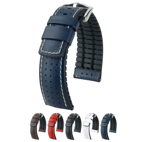 Hirsch Tiger Leather Watch Strap - Blue - L - 20mm / 18mm - Shiny Silver Buckle - Calf Leather - Performance Band