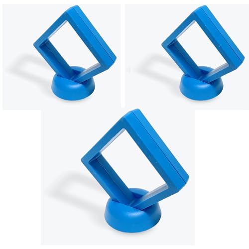 ユニコーン・アンド・テイルズ 【3個セット】ルースケース (ブルー) 7cm?7cm フローティングディスプレイケース 3Dフロート スクエアケース アクセサリーケース