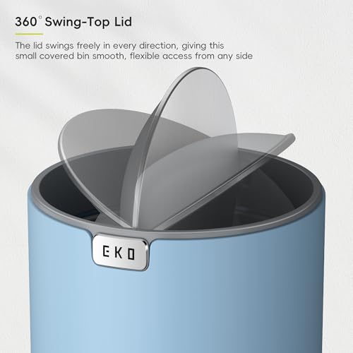 Image of EKO Fandy 0.58 Gal /2.2L Mini Trash Can with Lid, Swing-Top Desktop Trash Can for Bathroom, Countertop, Vanity, Desk or Office, Small Garbage Bin (Blue)