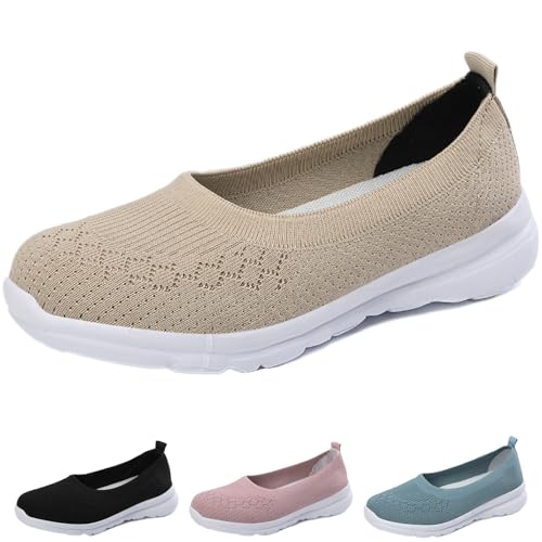 Women's Breathable Mesh Knitted Orthopedic Platform Walking Shoes Comfortable Round Toe Lightweight Slip on Non-Slip Arch Support Sneakers Casual Nurse Dress Shoes