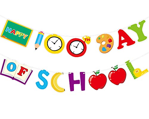 Banner zum 100. Schultag, Happy 100 Days of Pre-school Kindergarten Primary High School Celebration, Hooray the 100th Day Party Supplies Klassenzimmer Dekorationen Gastgeschenke Cover