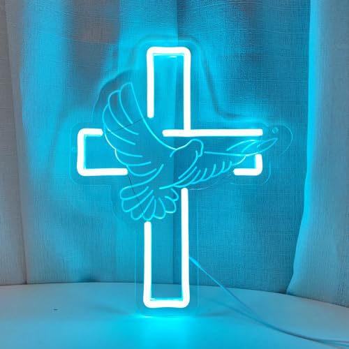 Image of Jesus Cross Neon Signs, Cross Light Up Sign, Dimmable LED Neon Signs for Wall Decor Bedroom Home Room Party Decor, LED Neon Light for Wedding Christmas Easter Celebrations New Year, 30 * 24.62cm