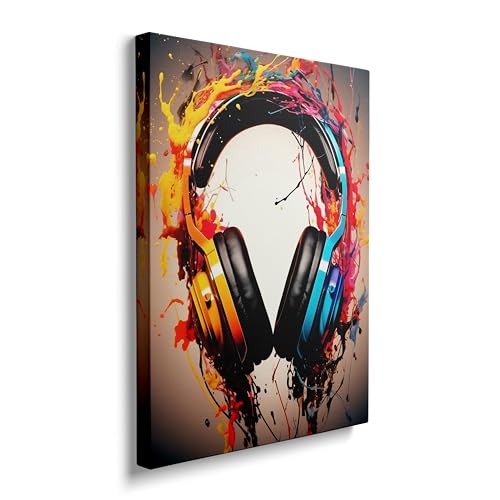 Pormiston Framed Banksy Graffiti Colorful Dj Headphone Earphone Music Canvas Wall Art Funny Cool Gaming Headset Decor Poster For Living Room Bedroom Home Office Artwork Gift Ready To Hang cover