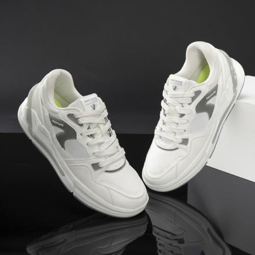 Image of Red Tape Men's Sneakers White Grey Pu Mesh Round Toe Lace-Up, 6 UK