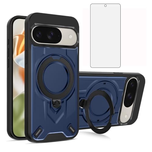 Coque Google Pixel 9 Pro avec anneau magnétique de support et verre trempé Asuwish