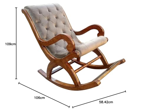Image of Solid Sheesham Wood Rocking Chair for Living Room | Ergonomic Resting Chair for Relaxing and Pregnant Women (Black) (Grey)