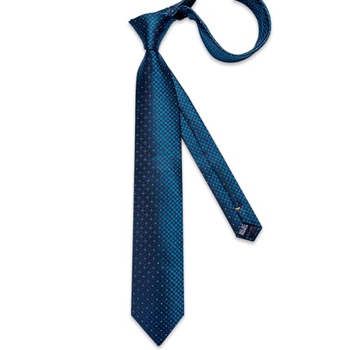 Image of DiBanGu Mens Silk Plaid Tie and Pocket Square Set | Elegant Silk Formal Tie Set, Woven Check Necktie and Cufflinks Tie Clip Set, Perfect for Wedding Party, Comes in Gift Box