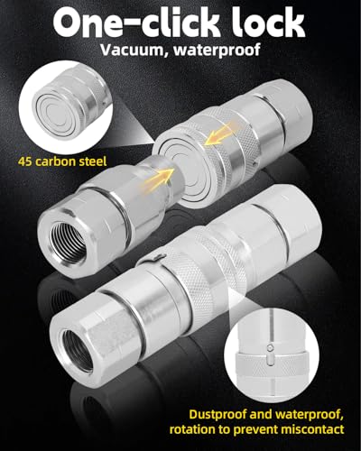 Image of 1 /2'' NPT Skid Steer Hydraulic Couplers,Skid Steer Quick Connect Fittings with 2PCS Dust Caps,Hydraulic Quick Connect with Most Models of Skid Steers Loaders, 2 Sets(ISO16028)