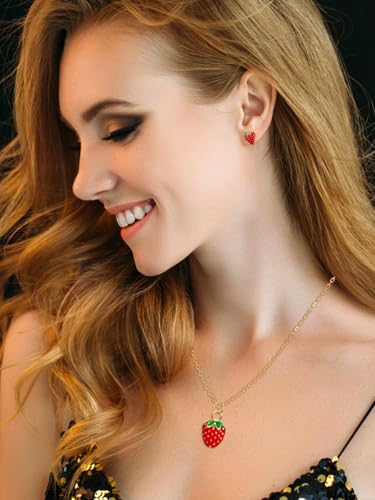 Strawberry Earrings/Necklace/Bracelet Cute Strawberry Gold Jewelry Birthday Gifts for Women Strawberries Stuffs Fruit Accessories3