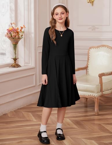 GRACE KARIN Girls Long Sleeve Dress Lace Hem Knit Fall Winter Pullover Dresses for Girls 5-12Y3