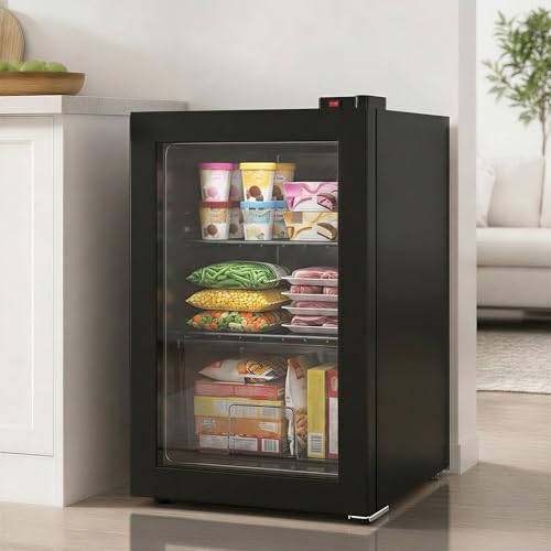 Image of TABU 3.0 Cu Ft Upright Freezer, Mini Freezer with Glass Door, Black | Freestanding,Energy Saving, 7 Adjustable Thermostat, Space-Saving, Low Noise, Compact Freezer with Removable Shelves