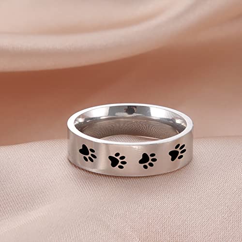 Amaxer Ring mit Tierpfotenabdruck für Männer und Frauen, schöner Bär, Hund, Katze, Fußabdrücke, Edelstahl, Statement-Band, Fingerringe, Schmuck, Geschenke (Silber, 9)