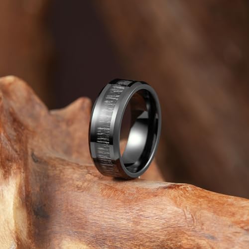 Image of King Will Nature Koa Wood Inlay Tungsten Carbide Wedding Ring 8mm Silver /Black /Gold /Green /Rose Gold /Blue Wedding Band for Men High Polished Anniversary Rings Comfort Fit Size 6-15