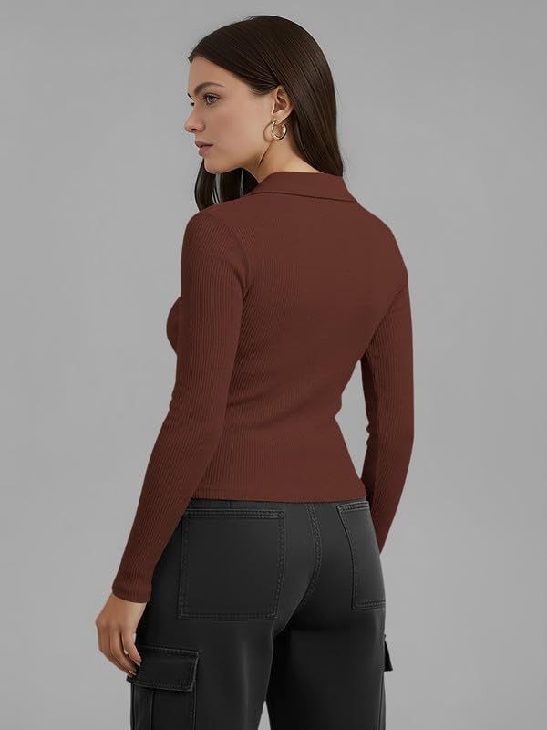 Image of Dream Beauty Fashion Women's Collared Neck Long Sleeve Slim Fit Casual Tee Top for Woman