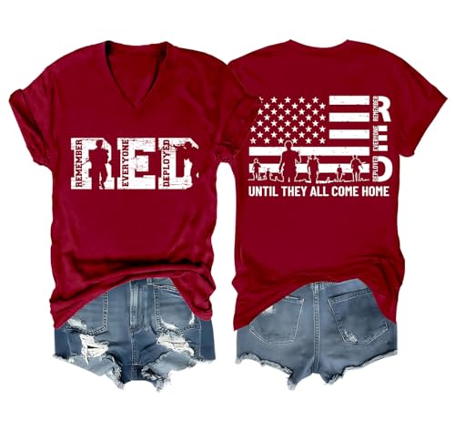R.E.D Friday Shirt Military Remember Everyone Deployed T-Shirt for Women Men On Friday We Wear Red V Neck