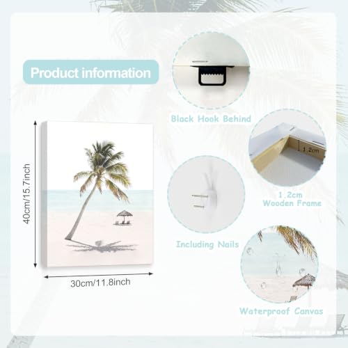 Image of CHDITB Beach Framed Canvas Wall Art,Pink Coastal Palm Tree Surf Decor