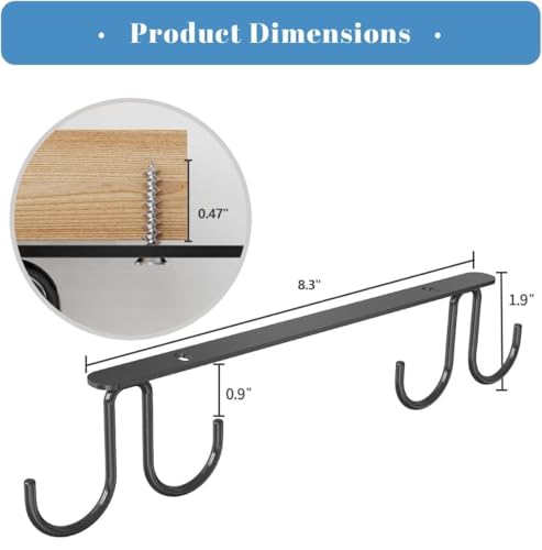 Image of Acrylic Design Art Mug Hooks Under Cabinet 3 Pack, Metal Cup Hooks for Hanging Under Shelf, Mug Organizer Rack with 12 Hooks for Displaying Mugs, Coffee Cups and Kitchen,Black