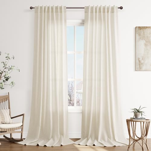 Image of Joywell Extra Long Linen Curtains 110 Inches for Living Room Beige Cream