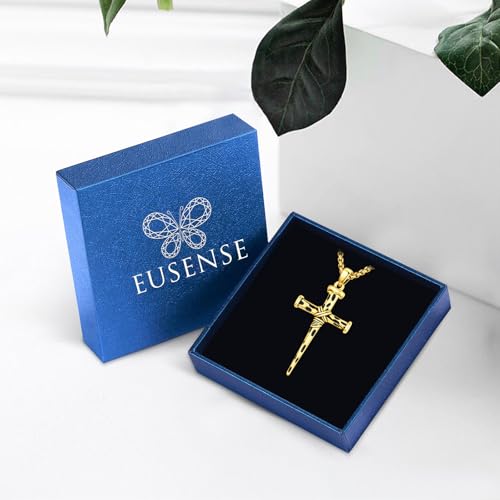 Image of Eusense Cross Necklace for Women Men Crucifix Pendant Sterling Silver 925 Cruz De Caravaca Cross Jesus Crucifix Jewelry